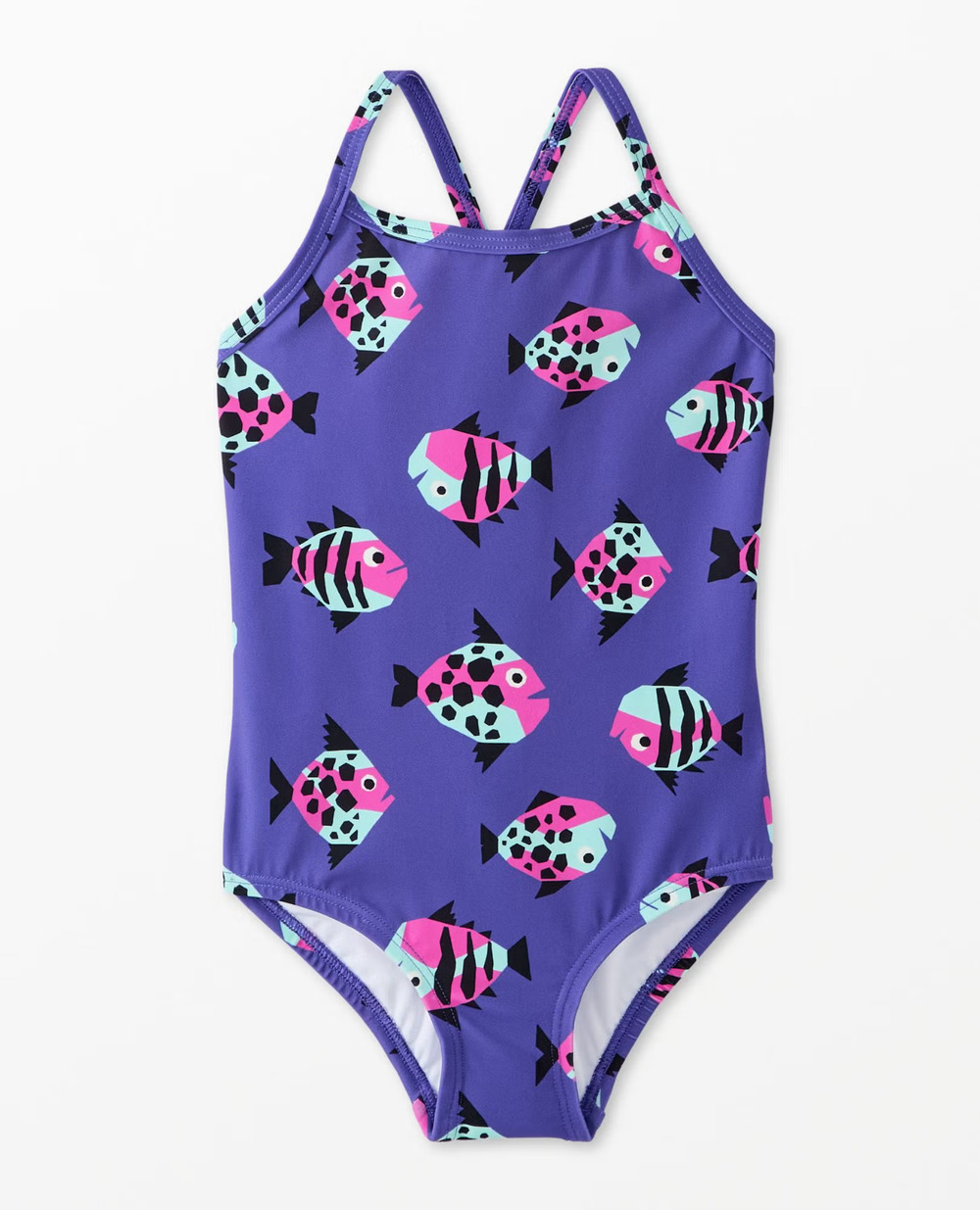 Hanna Andersson Girls One Piece Swim 140 US 10 Violet Pink Black Fish
